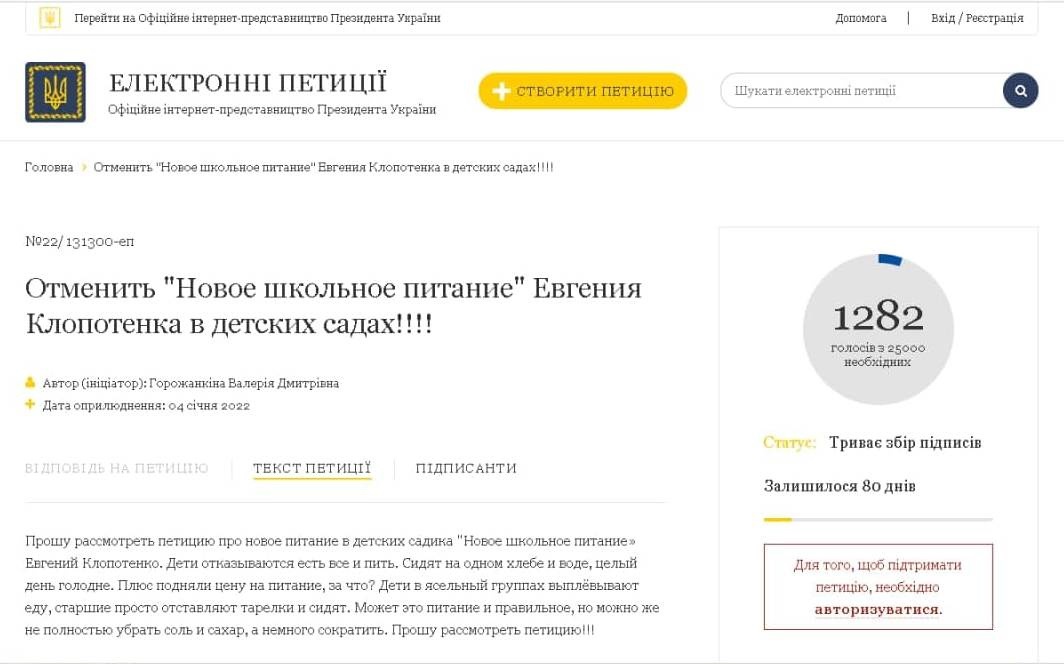 Петиція про відміну нового меню.